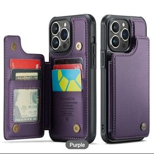 CLEARANCE‼️COPY - iPhone 14 Pro Purple Pu Leather Phone Case, Stand Holder